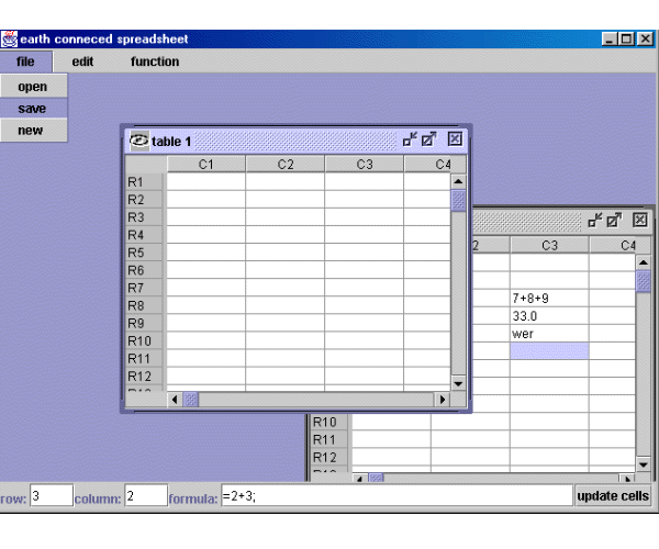 java spreadsheet by earth connected. basic functions. easy to use spreadsheet.